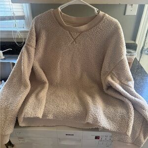 American Eagle Outfitters Cream Sherpa Sweater Cropped